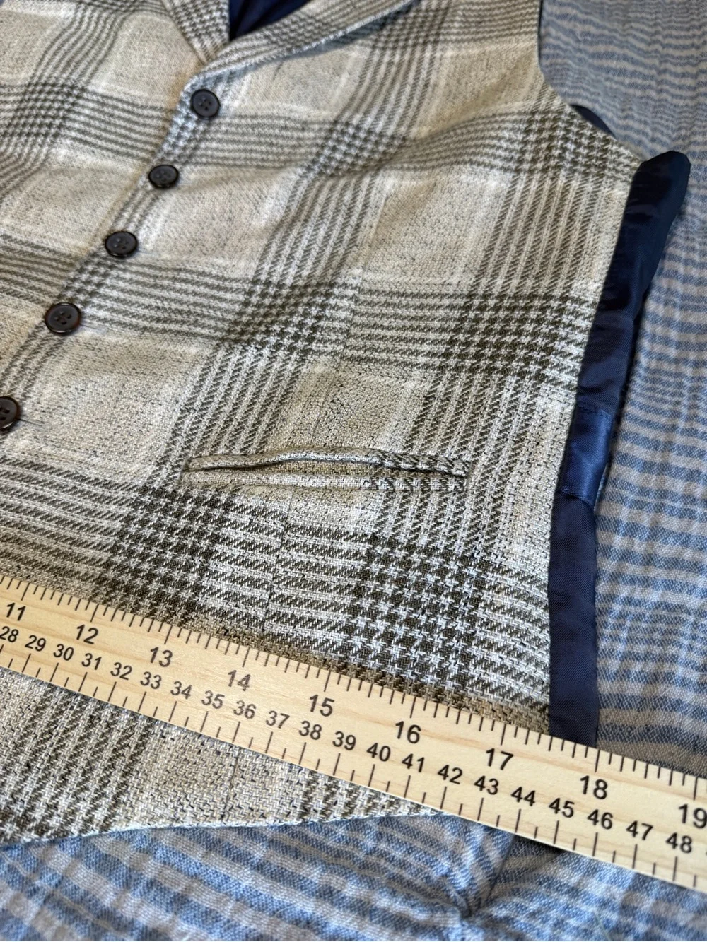 Suitsupply Waistcoat Italian Linen Plaid Suit Vest Gray Beige Men's Formal 44R